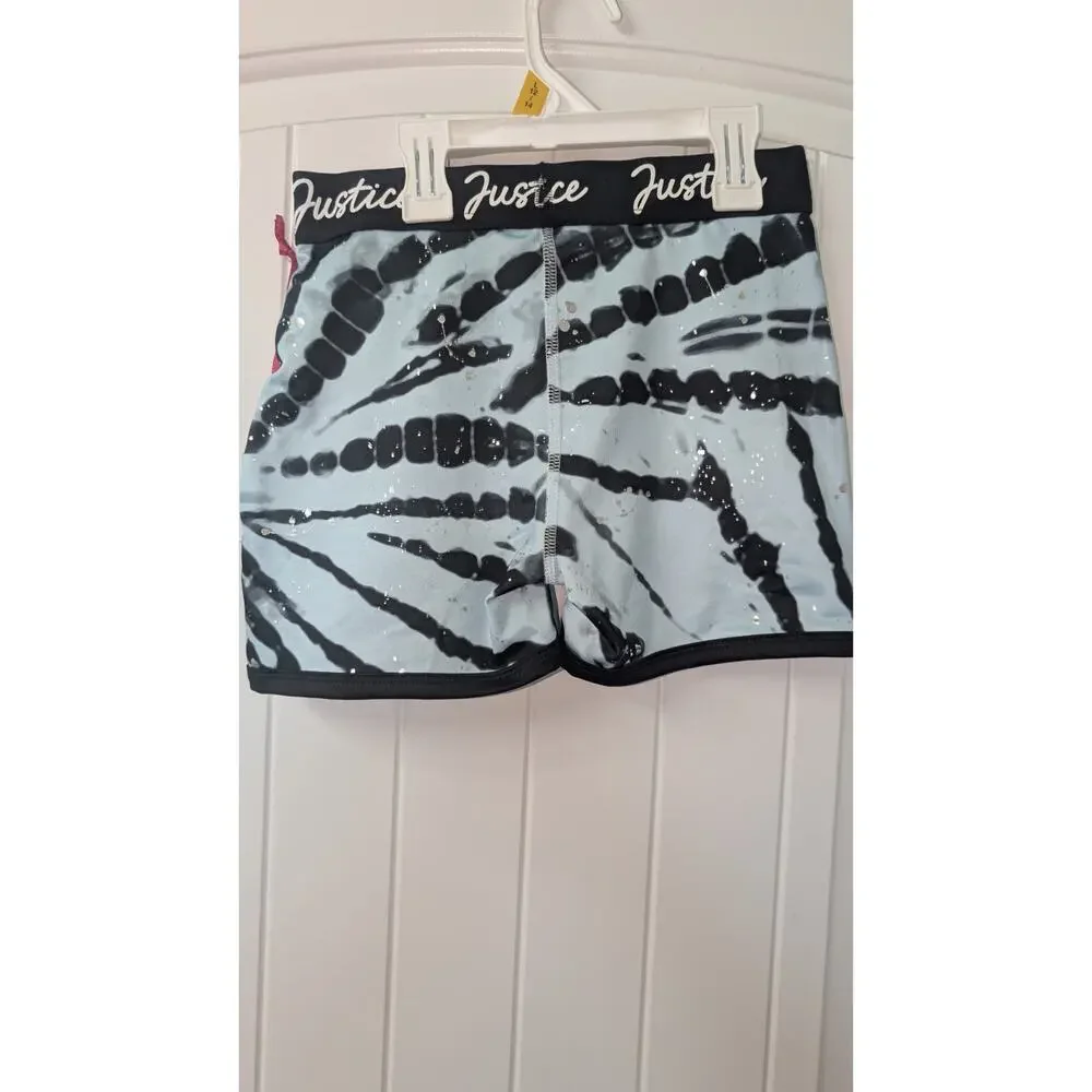 Justice Girls L (12/14) Biker Shorts Blue/Black Tie-Dye Pull-On Stretch